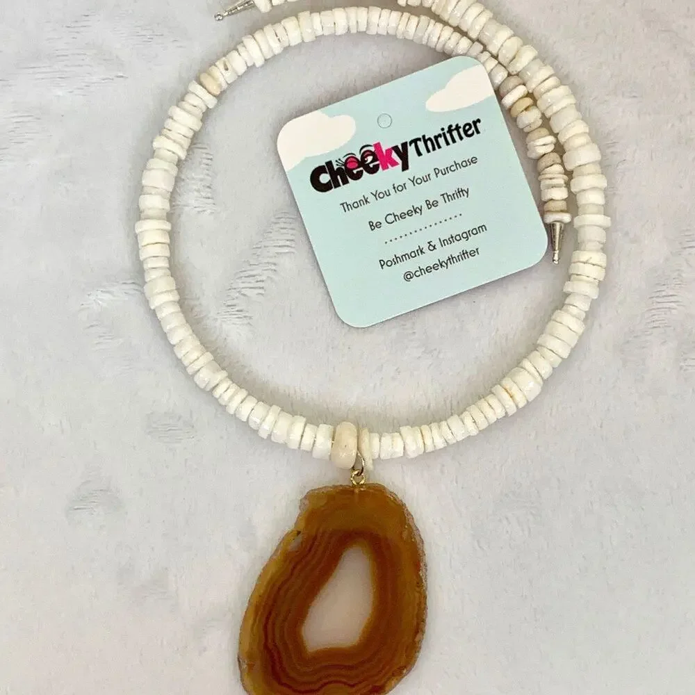 Handcrafted Puka Shell Chocker Agate Necklace Unique One of a Kind Mermaid NEW